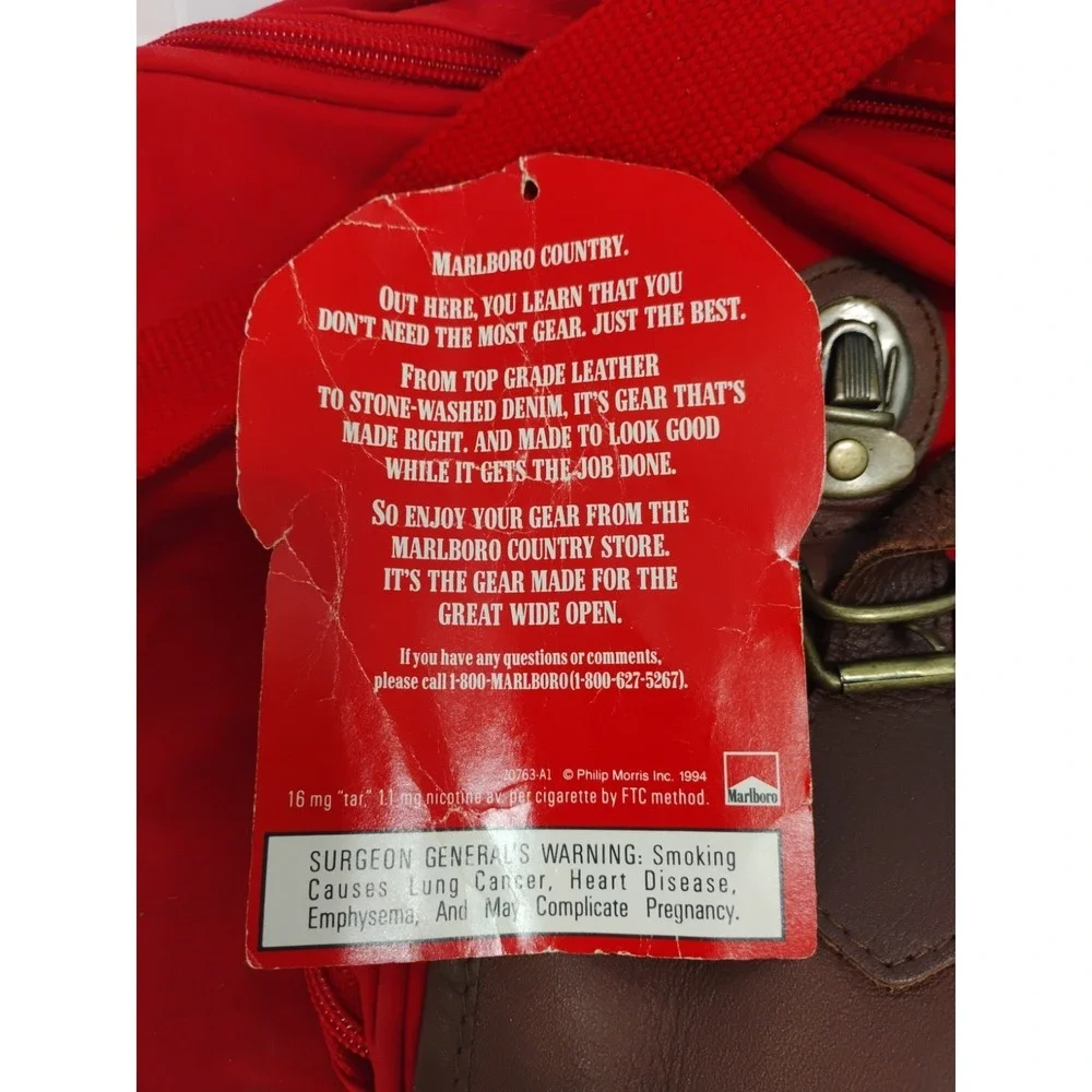 Vintage 90s Marlboro Bag Red Country Store Duffle Leather Flap Travel Bag Gear